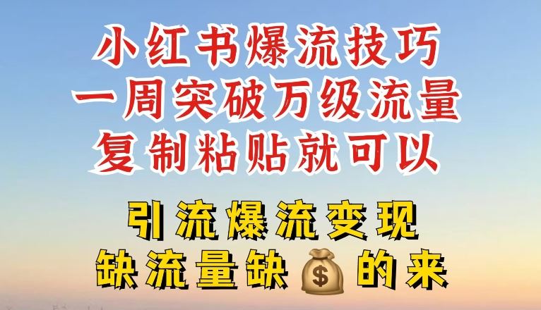 小红书爆流技巧，一周突破万级流量，复制粘贴就可以，引流爆流变现【揭秘】-云创堂
