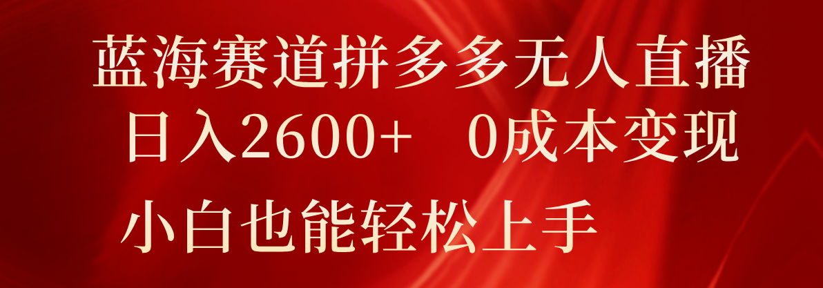 蓝海赛道拼多多无人直播，日入2600+，0成本变现，小白也能轻松上手-云创堂