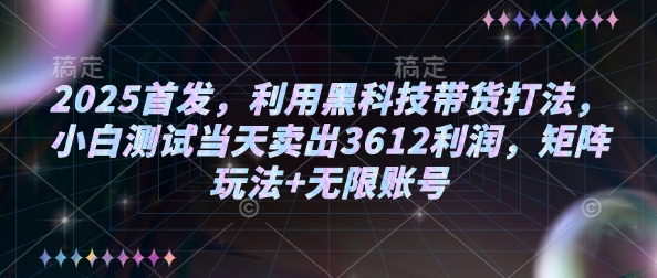 2025首发，利用黑科技带货打法，小白测试当天卖出3612利润，矩阵玩法+无限账号【揭秘】-云创堂
