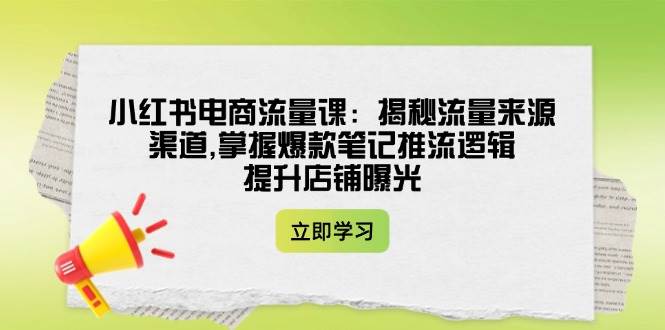 小红书电商流量课：揭秘流量来源渠道,掌握爆款笔记推流逻辑,提升店铺曝光-云创堂