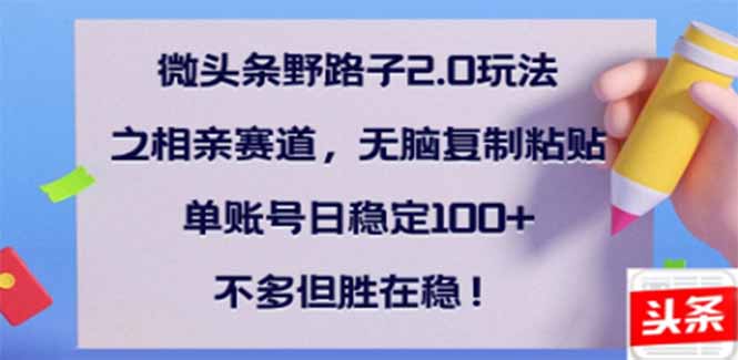 微头条野路子2.0玩法之相亲赛道，无脑搬砖复制粘贴，单账号日稳定300+…-云创堂